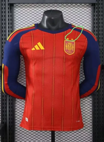2026 World Cup Spain Home Print CAMPEONES #26 Long Sleeve Player Version Soccer Jersey (With 2 Star)*两颗星*长袖球员
