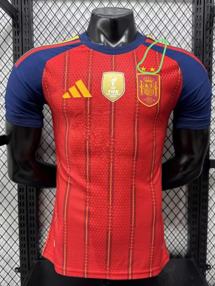 2026 World Cup Spain Home Print CAMPEONES #26 Player Version Soccer Jersey (With 2 Star)*两颗星