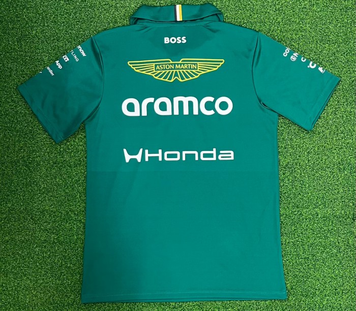 2026 Aston Martin New Pattern Heat Transfer Printing Short Sleeve Racing Suit*有领