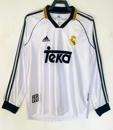1998-2000 Real Madrid Home Long Sleeve Retro Soccer Jersey
