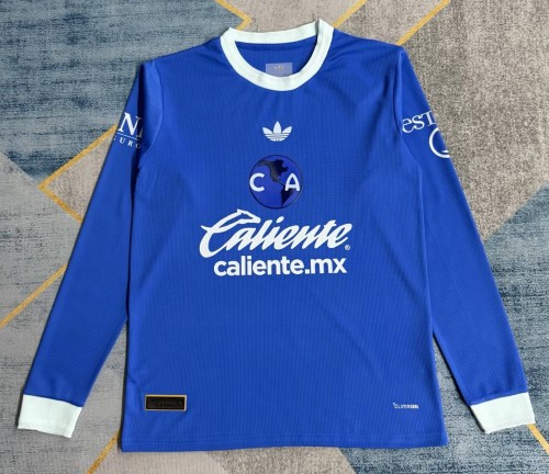 26-27 Club America Blue 110th Anniversary Edition Long Sleeve Fans Soccer Jersey (长袖)*带广告