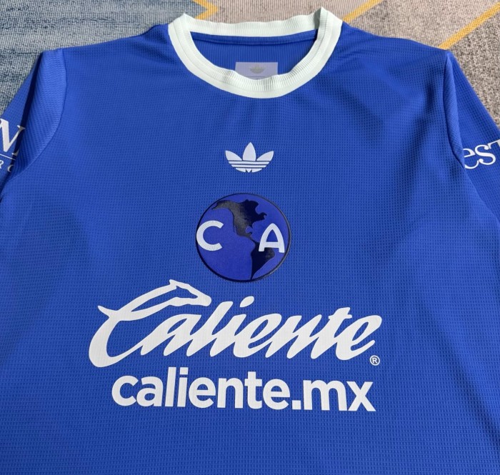 26-27 Club America Blue 110th Anniversary Edition Long Sleeve Fans Soccer Jersey (长袖)*带广告