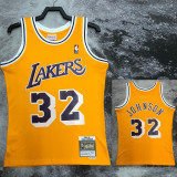 1984-85 LAKERS JOHNSON #32 Yellow Retro Top Quality Hot Pressing NBA Jersey(圆领)
