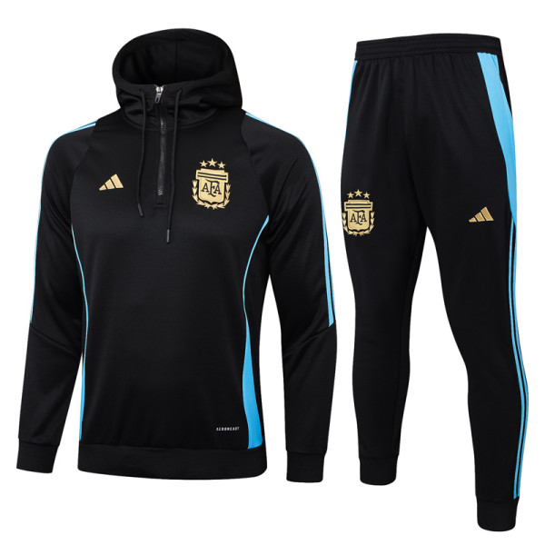 24-25 Argentina Black Hoodie Half Pull Tracksuit #F593半拉连帽
