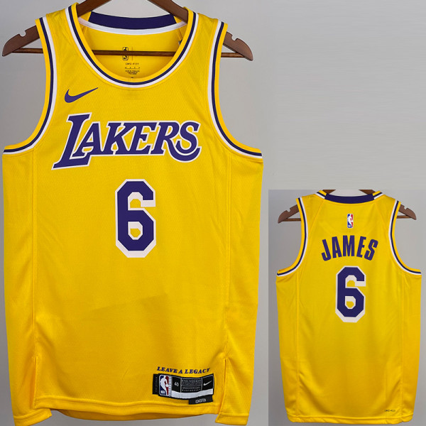 22-23 LAKERS JAMES #6 Yellow Top Quality Hot Pressing NBA Jersey(圆领)