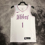 2018-19 Timberwolves EDWARDS #1 White Retro Top Quality Hot Pressing NBA Jersey