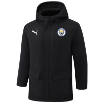 24-25 Man City Black Hooded Windbreaker Fabric Cotton Coat #G243(白彪标)