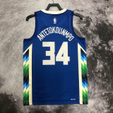 22-23 BUCKS ANTETOKOUNMPO #34 Blue City Edition Top Quality Hot Pressing NBA Jersey