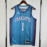 23-24 HORNETS BALL #1 Blue Top Quality Hot Pressing NBA Jersey (Retro Logo)
