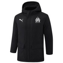 24-25 Marseille Black Hooded Windbreaker Fabric Cotton Coat #G249(白标)