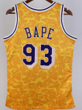 2023 LAKERS & BAPE #93 Yellow Top Quality Hot Pressing NBA Jersey(猿人头)