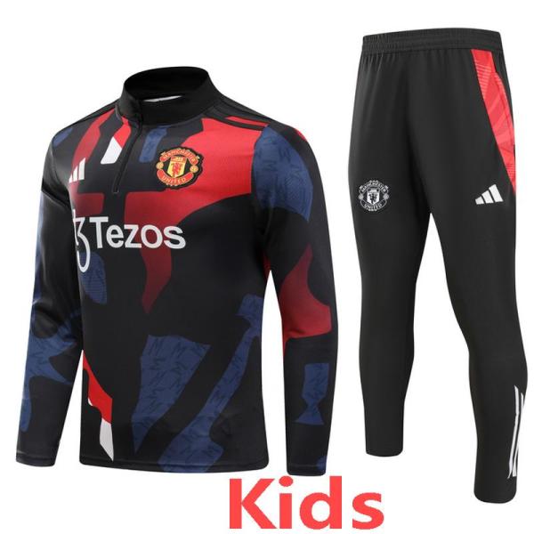 24-25 Man Utd Blue red Kids Half Pull Tracksuit (童装)(半拉链)
