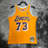 1999 LAKERS RODMAN #73 Yellow Retro Top Quality Hot Pressing NBA Jersey(圆领)