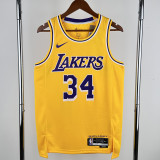 22-23 LAKERS O'NEAL #34 Yellow Top Quality Hot Pressing NBA Jersey(圆领)