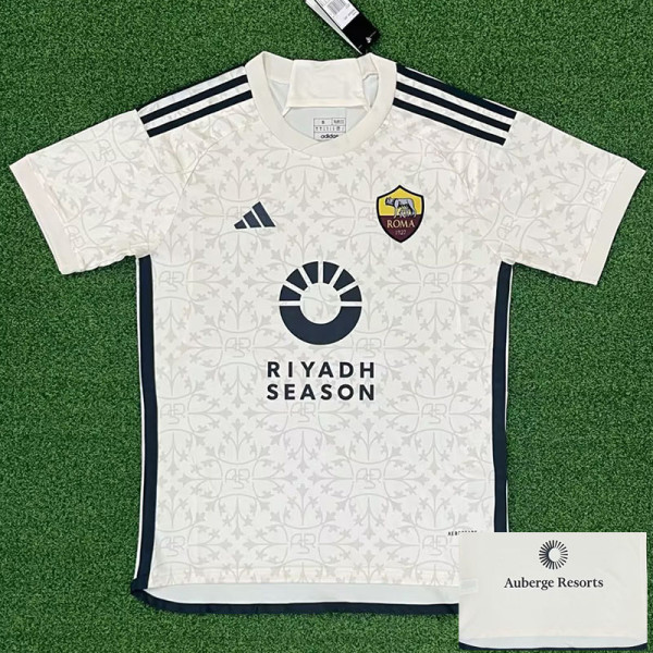 23-24 Roma Away Fans Soccer Jersey (Print RI..SE.+Au..Res.. )(胸前圆圈/背下广告)