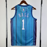 23-24 HORNETS BALL #1 Blue Top Quality Hot Pressing NBA Jersey (Retro Logo)