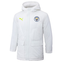 24-25 Man City White Hooded Windbreaker Fabric Cotton Coat #G240(绿彪标)