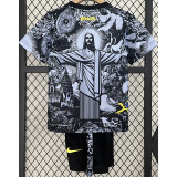 24-25 Brazil Black Grey Special Edition Kids Soccer Jersey *耶稣灰黑