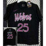 T161 Timberwolves ROSE #25 Black High Quality Casual T-Shirt
