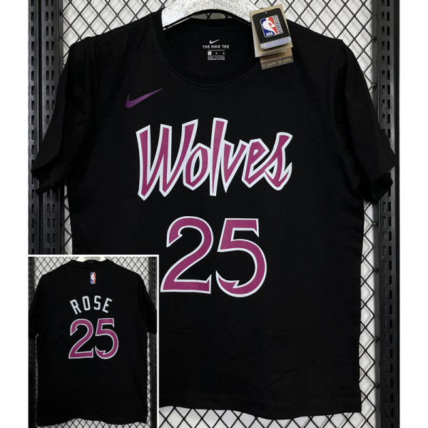 T161 Timberwolves ROSE #25 Black High Quality Casual T-Shirt