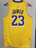 22-23 LAKERS JAMES #23 Yellow Top Quality Hot Pressing NBA Jersey(圆领)