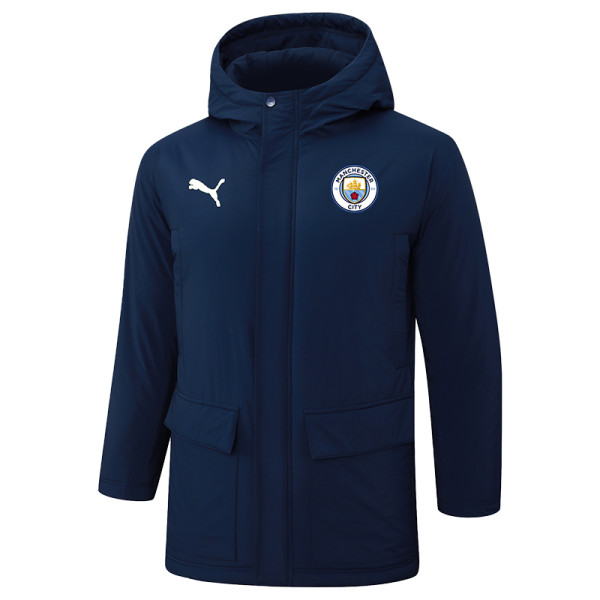 24-25 Man City Royal Blue Hooded Windbreaker Fabric Cotton Coat #G239(白彪标)