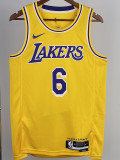 22-23 LAKERS JAMES #6 Yellow Top Quality Hot Pressing NBA Jersey(圆领)