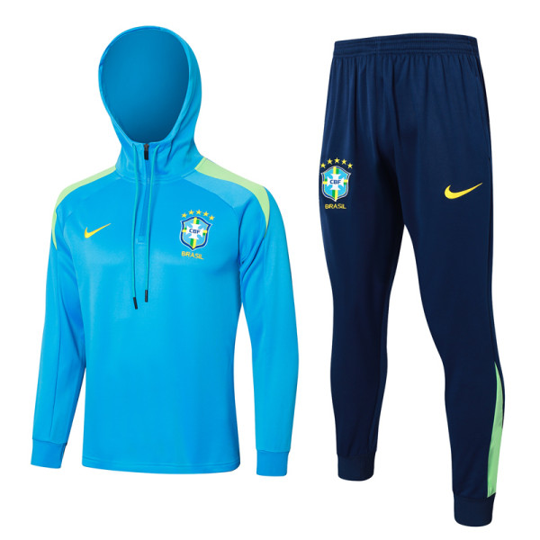 24-25 Brazil Lake blue Hoodie Half Pull Tracksuit #F567半拉连帽