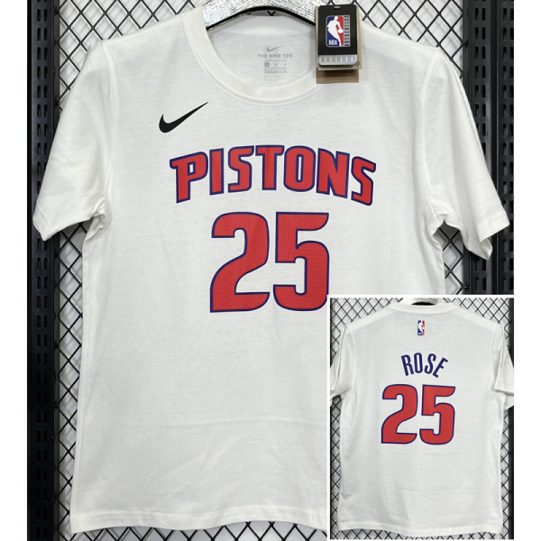 T180 Pistons ROSE #25 White High Quality Casual T-Shirt