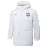 24-25 Man City White Hooded Windbreaker Fabric Cotton Coat #G241(蓝彪标)