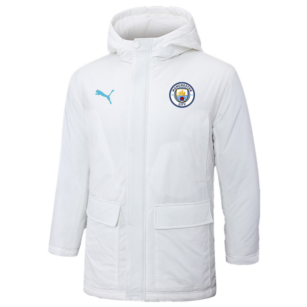 24-25 Man City White Hooded Windbreaker Fabric Cotton Coat #G241(蓝彪标)