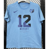T191 Grizzlies MORANT #12 Lake blue High Quality Casual T-Shirt