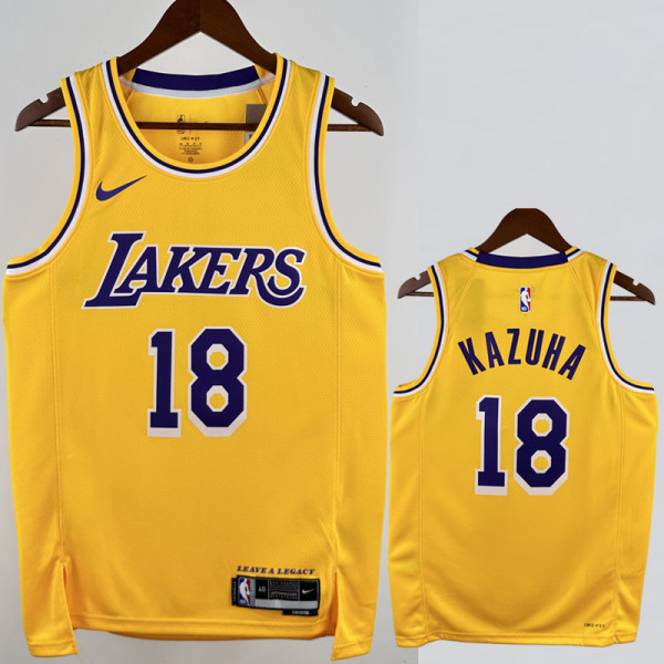 22-23 LAKERS KAZUHA #18 Yellow Top Quality Hot Pressing NBA Jersey(圆领)