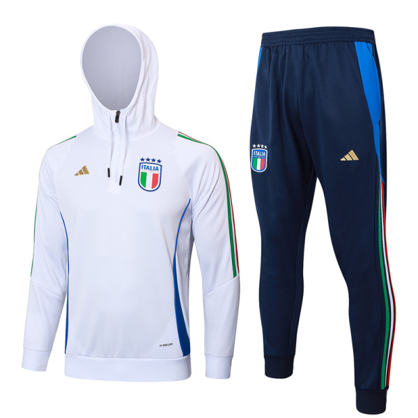 24-25 Italy White Hoodie Half Pull Tracksuit #F596半拉连帽