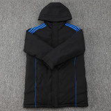 24-25 Spain Black Hooded Windbreaker Fabric Cotton Coat #G233