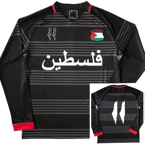 24-25 Palestina FC Black Green Long Sleeve Soccer Jersey (长袖)红袖边