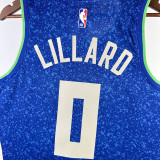 23-24 BUCKS LILLARD #0 Blue City Edition Top Quality Hot Pressing NBA Jersey(V领)
