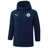 24-25 Man City Royal Blue Hooded Windbreaker Fabric Cotton Coat #G238(白绿标)
