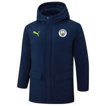 24-25 Man City Royal Blue Hooded Windbreaker Fabric Cotton Coat #G238(白绿标)