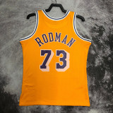 1999 LAKERS RODMAN #73 Yellow Retro Top Quality Hot Pressing NBA Jersey(圆领)