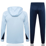 24-25 France Light blue Hoodie Half Pull Tracksuit #F589半拉连帽