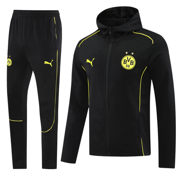 24-25 Dortmund Black Hoodie Jacket Tracksuit #02