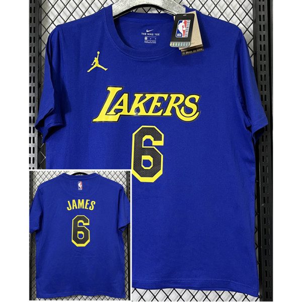 T182 Lakers Jordan JAMES #6 Blue High Quality Casual T-Shirt