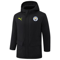 24-25 Man City Black Hooded Windbreaker Fabric Cotton Coat #G242(绿彪标)