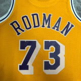 1999 LAKERS RODMAN #73 Yellow Retro Top Quality Hot Pressing NBA Jersey(圆领)