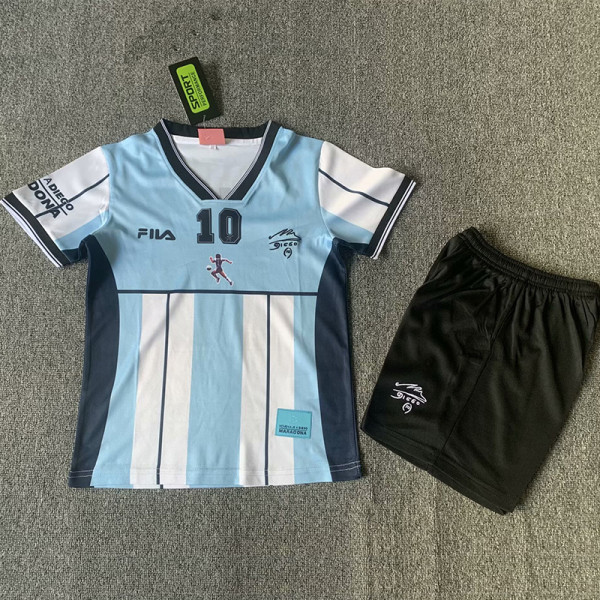 2001 Argentina MARADONA 10# Commemorative Edition Kids Retro Soccer Jersey