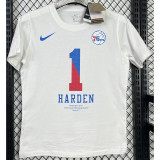 T139 76ERS HARDEN #1 White High Quality Casual T-Shirt