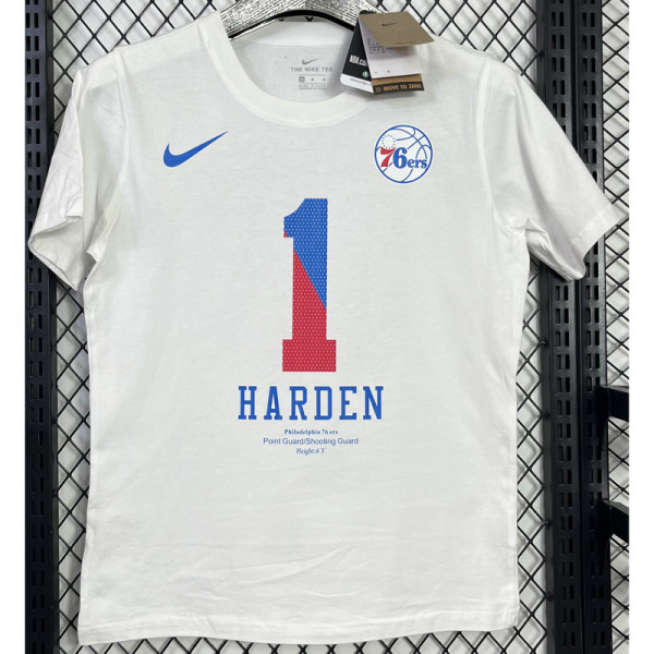 T139 76ERS HARDEN #1 White High Quality Casual T-Shirt