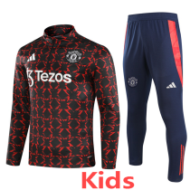24-25 Man Utd Red black Kids Half Pull Tracksuit (童装)(半拉链)