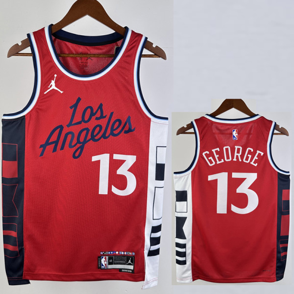 24-25 Clippers GEORGE #13 Red Top Quality Hot Pressing NBA Jersey (Trapeze Edition) 飞人版
